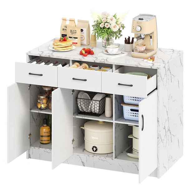 Modenvie KUCHYŇSKÝ ostrůvek z MDF, 120/60/90,5 cm, bílý mramorový dekor s barovým prostorem