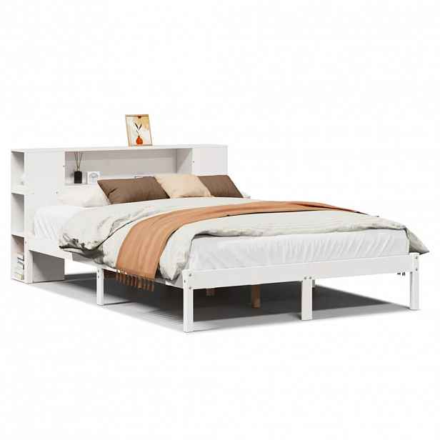vidaXL Postel s knihovnou bez matrace bílá 140x190 cm masivní borovice