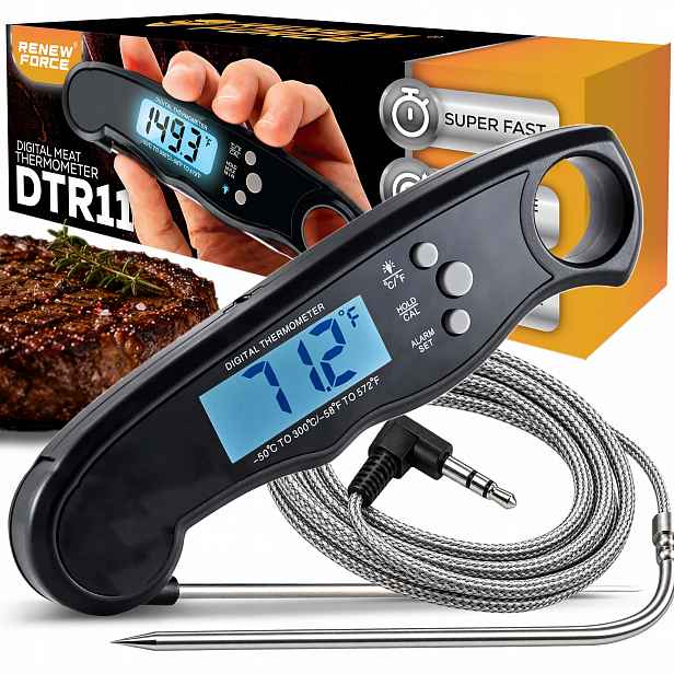 Digitální Kuchyňský teploměr na maso a steaky a potraviny LCD Sonda 1M 50-300°C