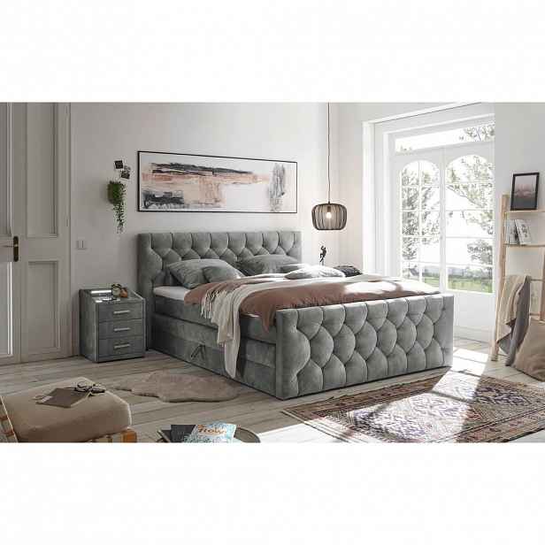 MID.YOU POSTEL BOXSPRING, 180/200 cm, šedá