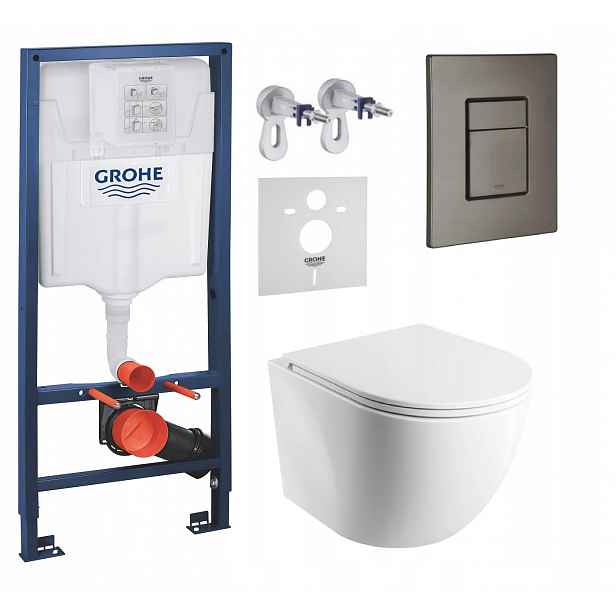 Podomítkový Wc set Grohe s mísou Cspmwbp, tlačítko grafit, kartáčovaný