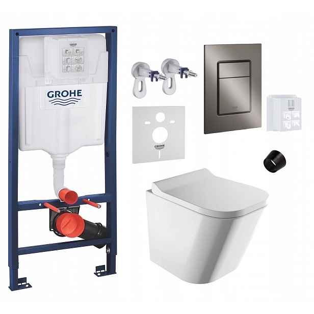 Wc stojan Grohe Rapid Sl s miskou Omnires a tlačítkem grafit, kartáčovaný