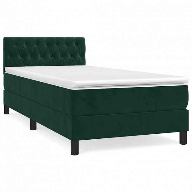 vidaXL Box spring postel s matrací tmavě zelená 90x190 cm samet