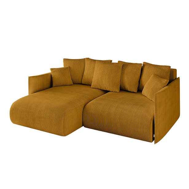 ALTDECOR ROHOVÁ SEDAČKA s funkcí spaní a otomanem, levá ONESK-L 216x177x72 Hořčicová Manšestr