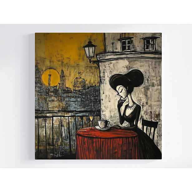 Obraz Na Plátně Canvas Město Balkon Terasa Žena Dáma Káva Víno 50x50