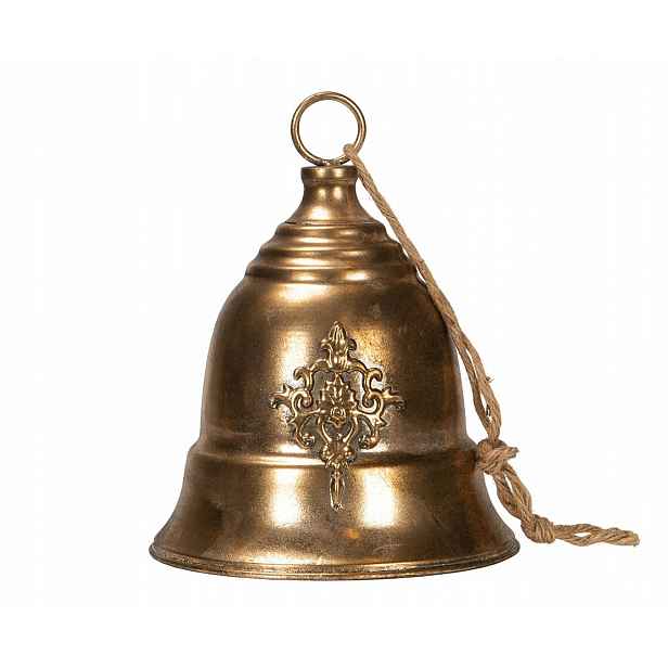 Zvonek Kovový zlatý s provázkem průměr 19 Cm