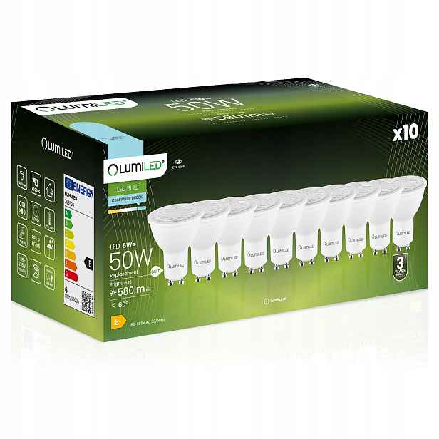10x Led žárovka GU10 6W 50W 580lm 6500K Studená Nastavitelná 24° 36° 60°