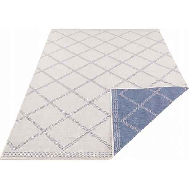 Koberec na terasu 160x230, modro krémový oboustranný plochý tkaný provázek