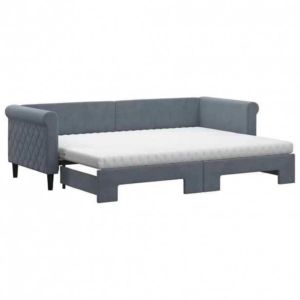 vidaXL Válenda s přistýlkou a matracemi tmavě šedá 80 x 200 cm samet