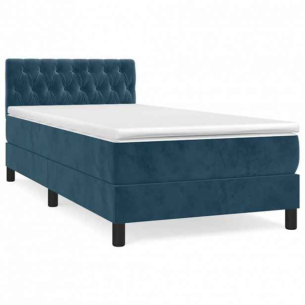 vidaXL Box spring postel s matrací tmavě modrá 90x190 cm samet