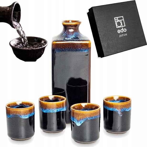 Černohnědá keramická sada pro Sake Originální japonská 450 ml Edo Japa