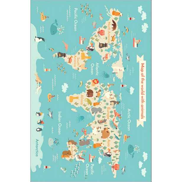 Conceptum Hypnose Dětský koberec Mapa zvířecího světa 100x150 cm modrý