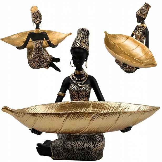 Figurka Z Pryskyřice. Africká Žena S Podnosem. Soška Pro Kancelářský Salon