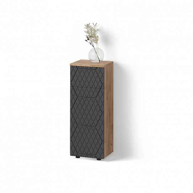 Livinity® STŘEDNÍ SKŘÍŇKA Ronco Antracit se strukturou včelí plástve 30 x 81 cm s 1 zásuvkou, 2 přihrádkami, koupelnou