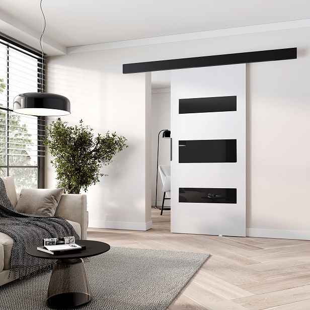 Posuvné interiérové dveře BARRET 14 - 86 cm, bílé / černé