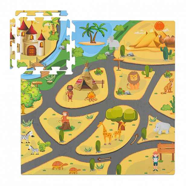 Relaxdays PUZZLEPODLOŽKA Barevná 21dílná-sada Safari pěna