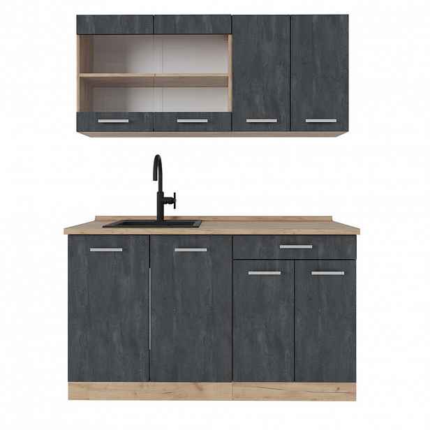 Vicco JEDNOTKOVÁ KUCHYNĚ R-Line Černý beton/zlatý dub 140 cm bez pracovní desky