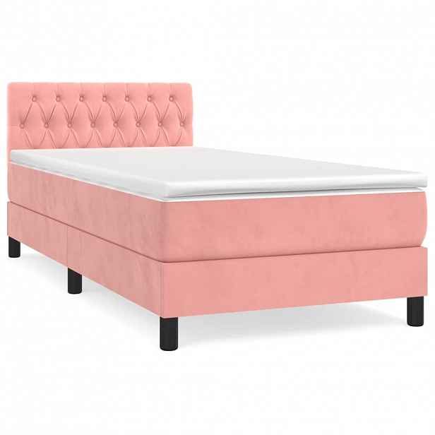 vidaXL Box spring postel s matrací růžová 90x190 cm samet