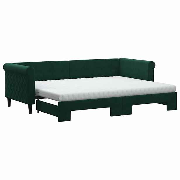 vidaXL Válenda s přistýlkou a matracemi tmavě zelená 80 x 200 cm samet