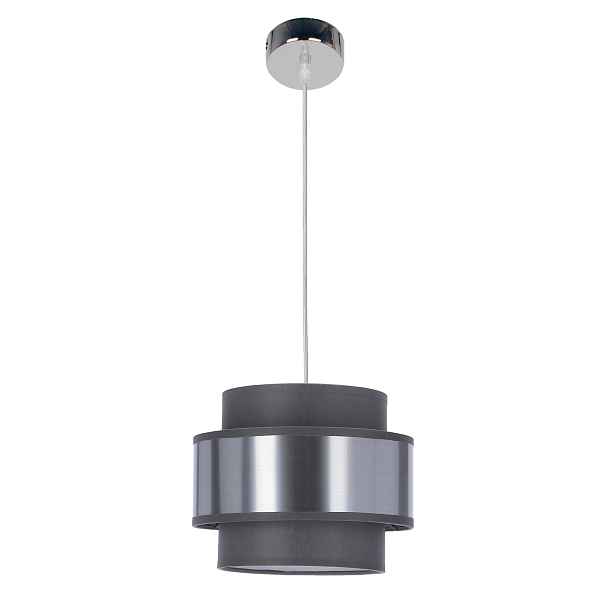 Elegantní závěsná lampa Chrom s látkovým stínítkem Šedá Stříbrná Jednotlivá