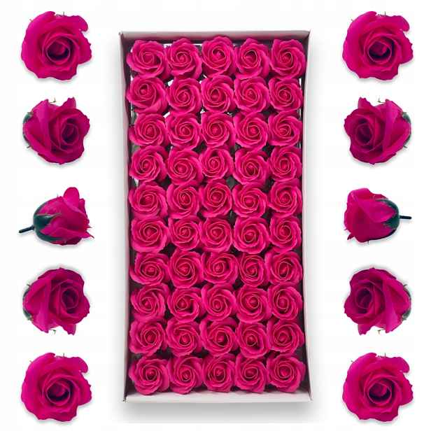 Fuchsiové mýdlové růže 50 ks Mýdlové květy do flowerboxů Květiny z mýdla