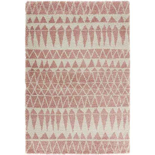 Růžově krémový hrubý koberec typu shaggy do obývacího pokoje, vzor boho 120 x 170 cm