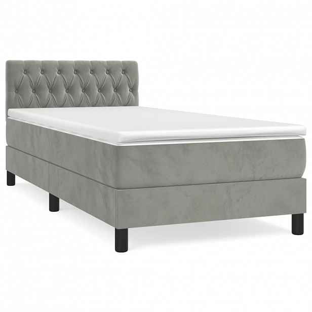 vidaXL Box spring postel s matrací světle šedá 90x200 cm samet