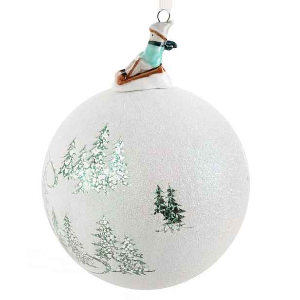 ArtFir Vánoční dekorace KOULE 213B | skleněná bílá/zelená 10 cm