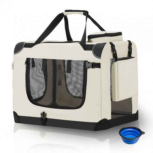 Skládací přepravní box pro psy, béžový, velikost XL