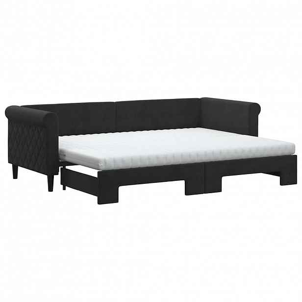 vidaXL Válenda s přistýlkou a matracemi černá 80 x 200 cm samet