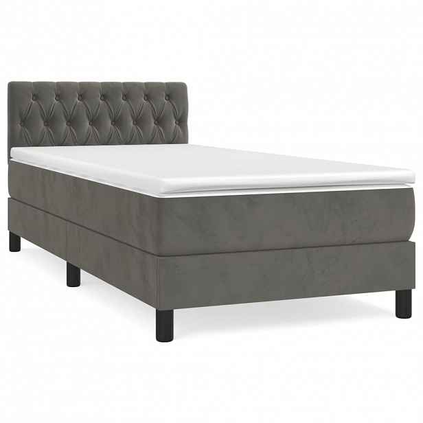 vidaXL Box spring postel s matrací tmavě šedá 90x200 cm samet