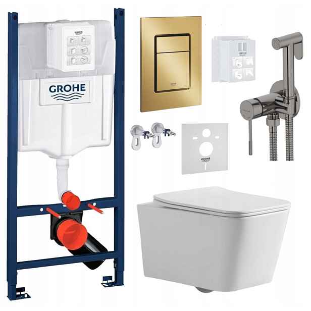 Wc Set Stelaz Grohe Wc Mísa Tornado Tlačítko Zlatá baterie grafit
