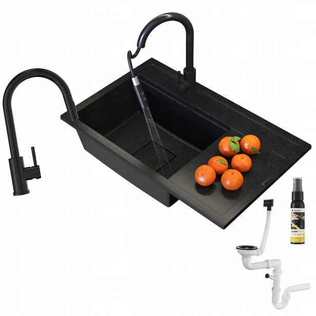 Dřez Granitové Černé Kropenaté Rendo Set Kuchyňská Baterie Moderní