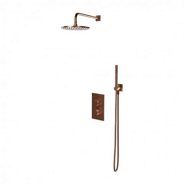 OMNIRES Contour - Sprchový set s termostatem pod omítku, s tělesem, průměr 25 cm, kartáčovaná měď SYSCT11CPB
