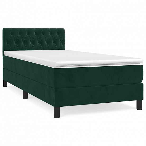 vidaXL Box spring postel s matrací tmavě zelená 90x200 cm samet