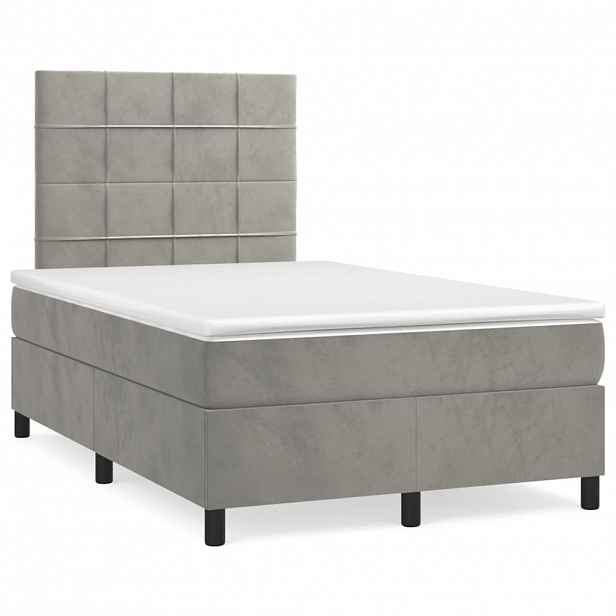 vidaXL Box spring postel s matrací světle šedá 120 x 200 cm samet
