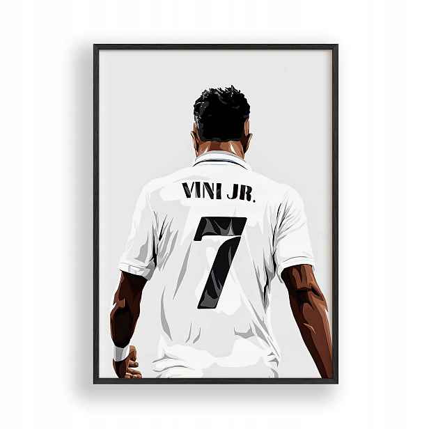 Obraz Vinicius Junior Real Madrid Plakát Rámeček Dřevěný Černý 30x42 cm