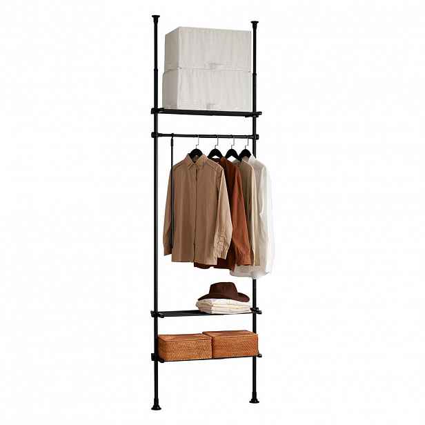 SoBuy STOJACÍ VĚŠÁK se 2 policemi Černá 52x16.5x233cm Industriální