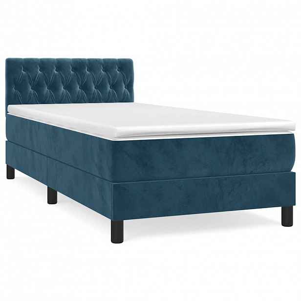 vidaXL Box spring postel s matrací tmavě modrá 90x200 cm samet