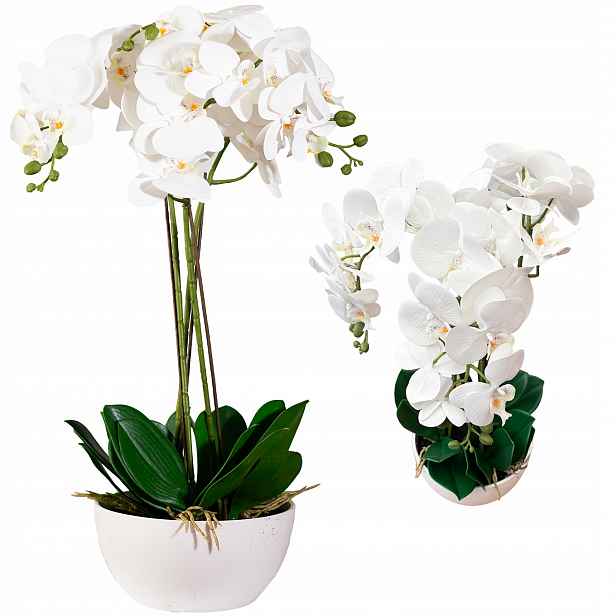 Umělá Orchidej V Květináči XXL Velký Silikonový Bílý 70 cm 3 květy rostlina