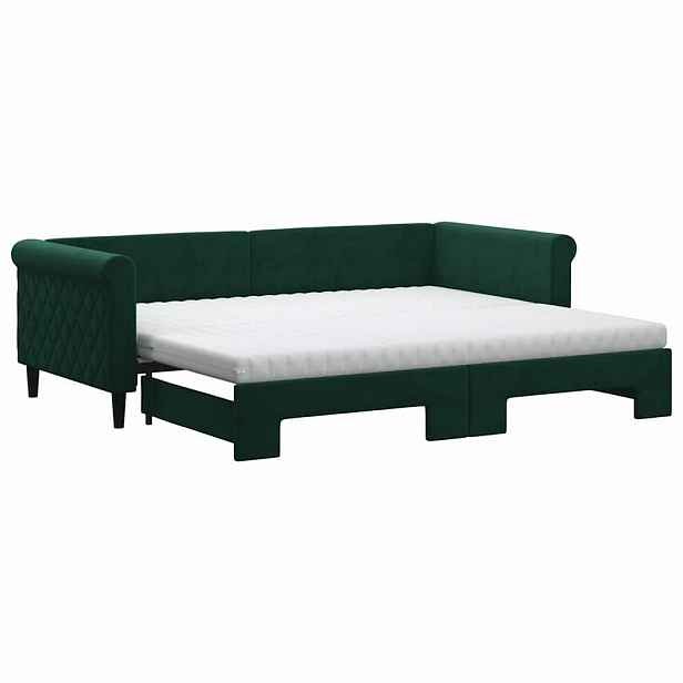 vidaXL Válenda s přistýlkou a matracemi tmavě zelená 90 x 200 cm samet