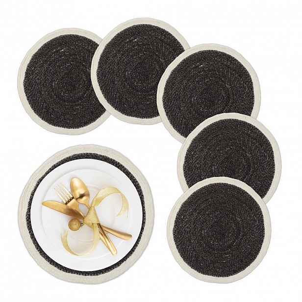 Relaxdays PROSTÍRÁNÍ Černá Krémová 6ks-Set z mořské trávy kulaté 37 cm