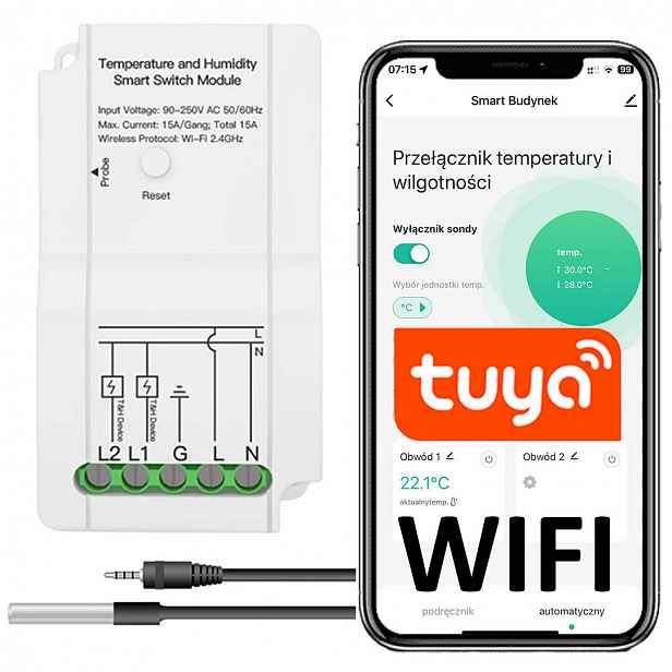 Relé s měřením teploty Wifi 15A termostat dvojitý