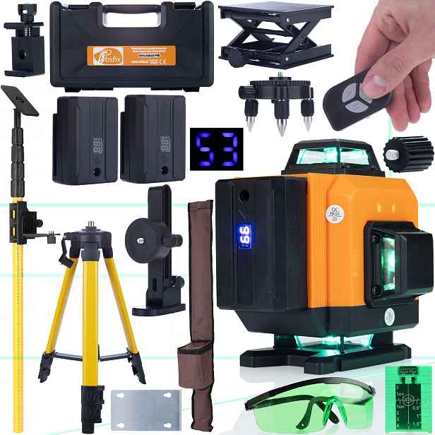 Sada Laser Křížový 360 Tyč Stativ Štít Brýle Rosfix Kufr 2AKU