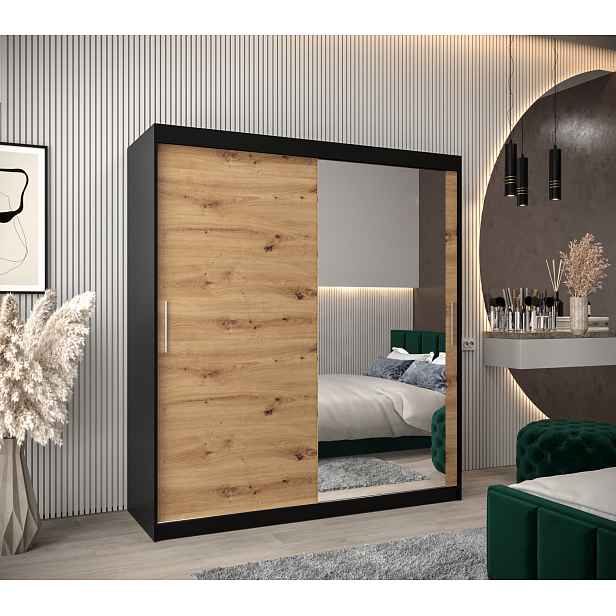Šatní skříň Abi T2 Barva korpusu: Černá, Rozměry: 180 cm, Dveře: Dub artisan