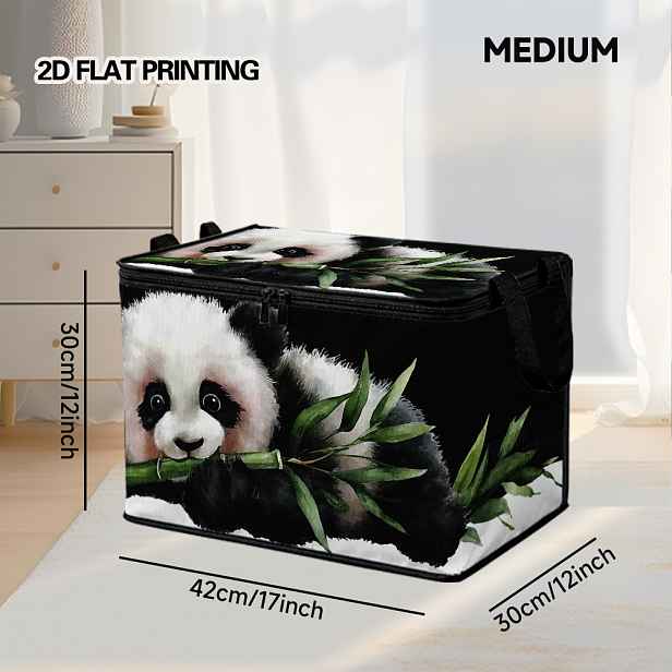 TEMU 1 ks Roztomilá Panda Jí Bambus Úložný Koš s Víkem - Elegantní Obdélníková Nádoba s Otevíracím Víkem, Vhodná pro Organizaci, Dekorativní Koš na