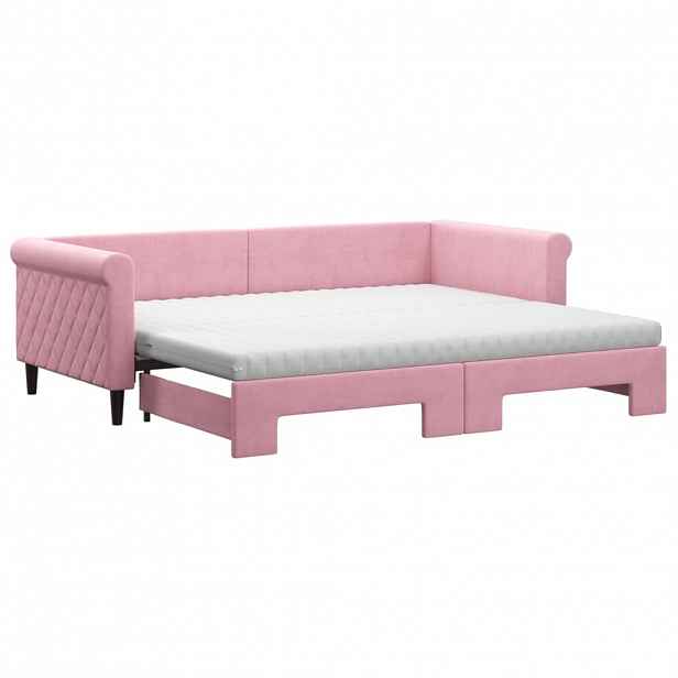 vidaXL Válenda s přistýlkou a matracemi růžová 90 x 200 cm samet