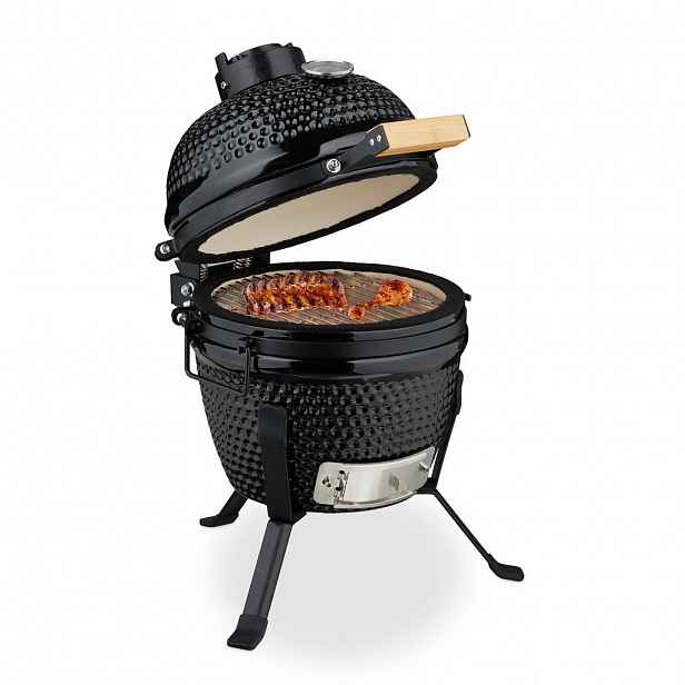 Relaxdays GRIL Černý kamado keramický teploměr 450 °C