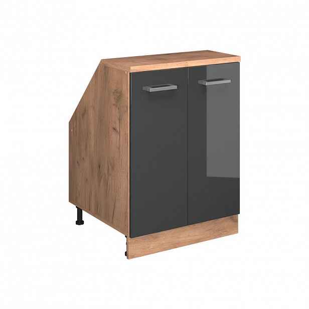 Vicco ŠIKMÁ SKŘÍŇ Rion Antracitový vysoký lesk 60 x 81.6 cm se 2 dveřmi, korpus skříně hloubka 60 cm