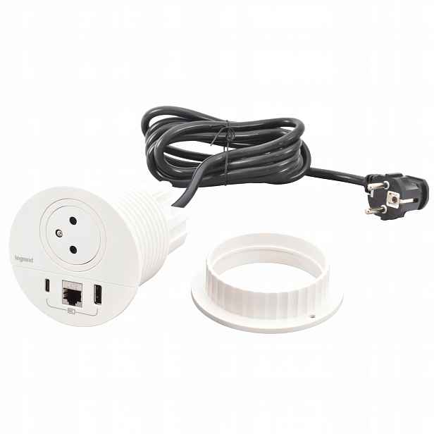 Nábytková zásuvka 2P+Z/USB A+C/RJ45 Bílá 654701